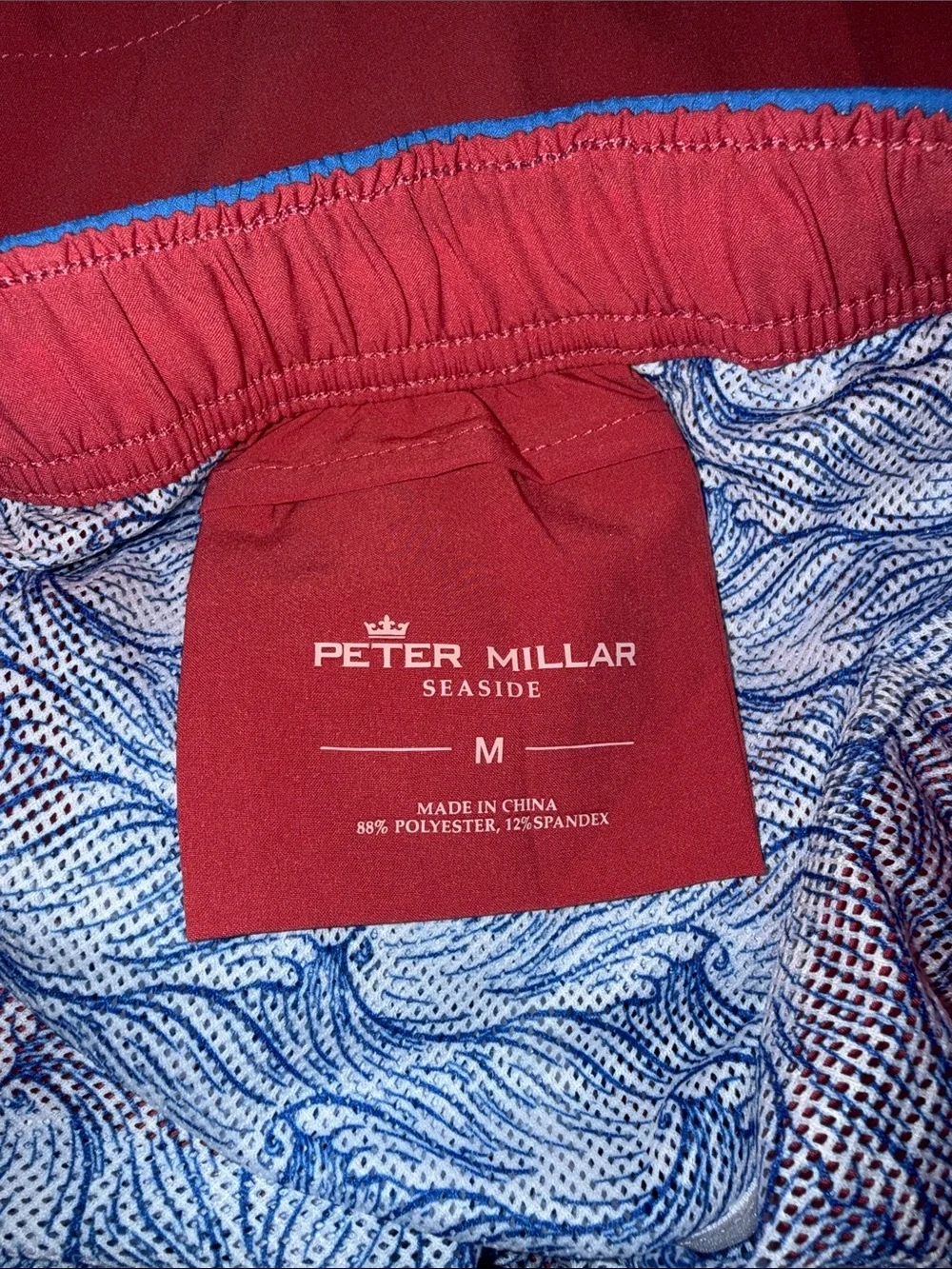 Peter Millar Red Swim Board Shorts with Blue Waistband